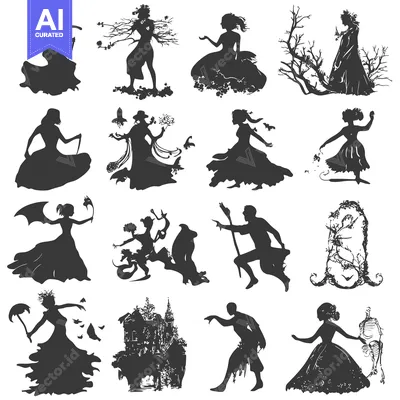 A Collection of Silhouettes Depicting Fantastical and Mythical Figures