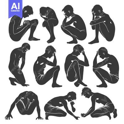 A Collection of Silhouettes Depicting Human Figures in a Hunched, Deje