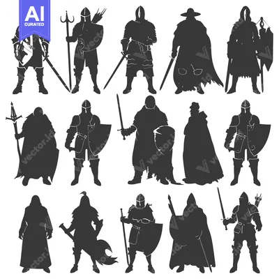 Popular premium asset: A Collection of Silhouettes Depicting Medieval Knights and Warriors
