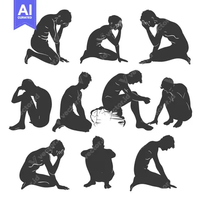 A Collection of Silhouettes Depicting  Men in Various Poses of Despair