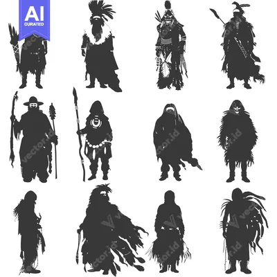 Popular premium asset: A Collection of Silhouettes Depicting Native American Figures in Vario
