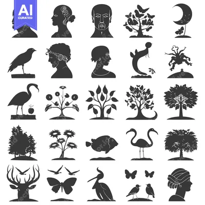 A Collection of Silhouettes Depicting Nature and Human Figures