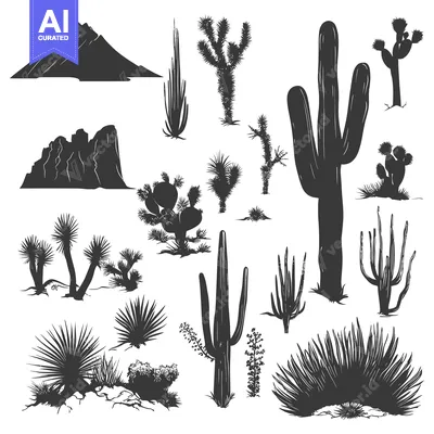 A Collection of Silhouettes Depicting Various Desert Plants