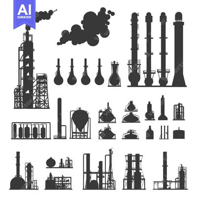 A Collection of Silhouettes Depicting Various Industrial Structures an