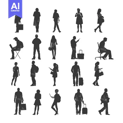 Popular premium asset: A Collection of Silhouettes Depicting Various People in Everyday Activ