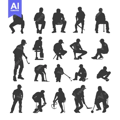 Premium design asset: A Collection of Silhouettes Depicting Various Poses of Men Working or
