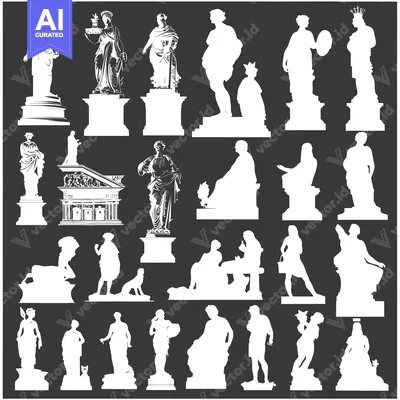 Aset desain premium: A Collection of Silhouettes of Ancient Roman and Greek Statues
