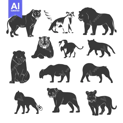 Popular premium asset: A Collection of Silhouettes of Big Cats in Various Poses