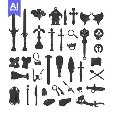 Premium design asset: A Collection of Silhouettes of Fantasy Weapons and Objects
