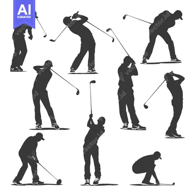 Aset desain premium: A Collection of Silhouettes of Golfers Swinging and Putting