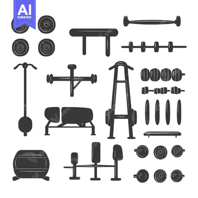 Aset premium populer: A Collection of Silhouettes of Gym Equipment