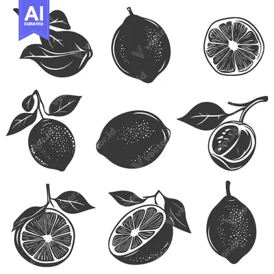 Aset premium populer: A Collection of  Silhouettes of Limes and Lime Slices with Leaves