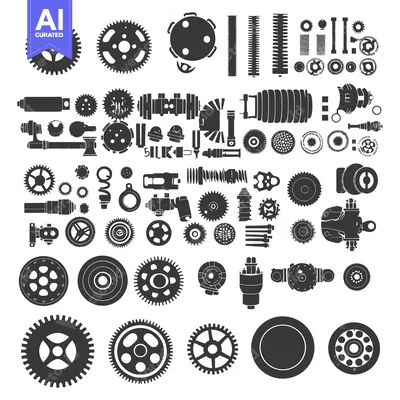 Aset premium populer: A Collection of Silhouettes of Mechanical Parts
