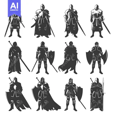 Popular premium asset: A Collection of Silhouettes of Medieval Knights in Various Poses