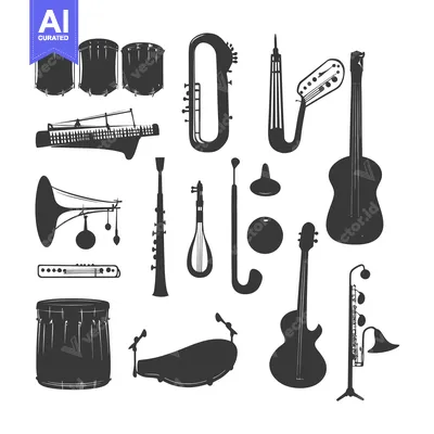 Aset desain premium: A Collection of Silhouettes of Musical Instruments