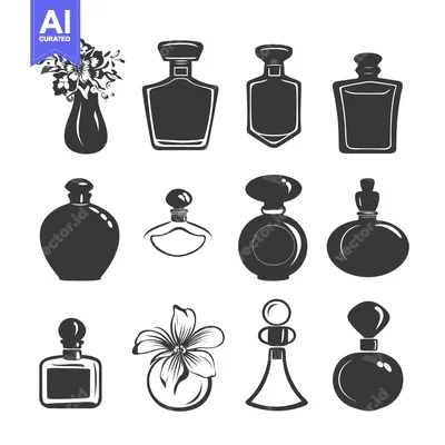 Aset desain premium: A Collection of Silhouettes of Perfume Bottles and Flowers