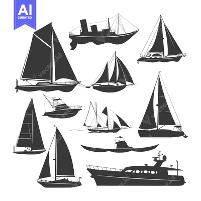 A Collection of Silhouettes of Sailboats and Motorboats