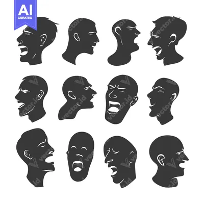 Premium design asset: A Collection of Silhouettes of Shouting Male Faces