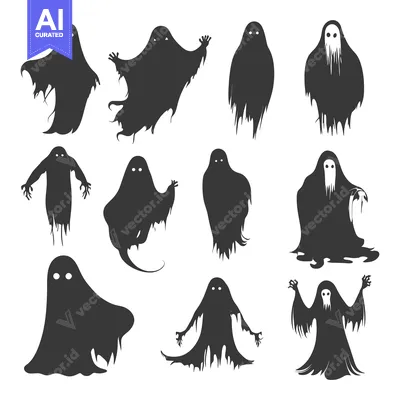 Aset desain premium: A Collection of Silhouettes of Spooky Ghosts