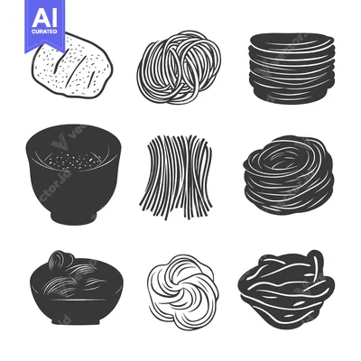Aset premium populer: A Collection of Silhouettes of Various Types of Noodles