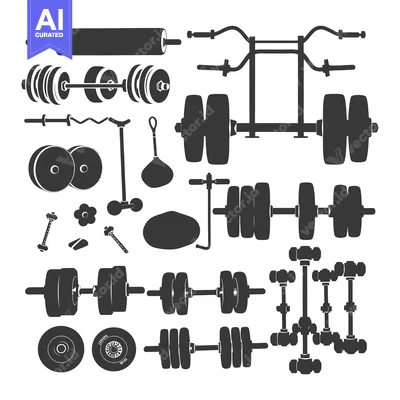 Aset desain premium: A Collection of Silhouettes of Weightlifting Equipment