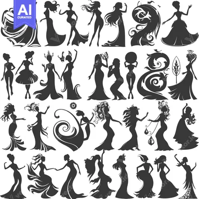 Popular premium asset: A Collection of Silhouettes of Women in Various Poses and Dresses
