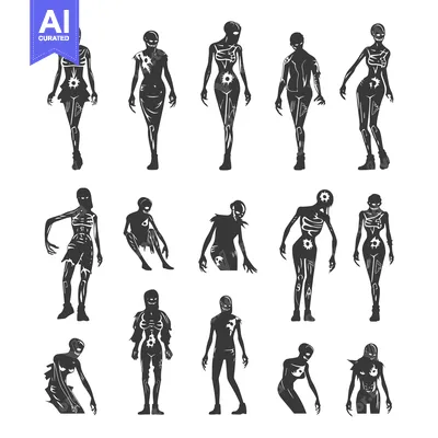 Aset desain premium: A Collection of Silhouette Zombies in Various Poses