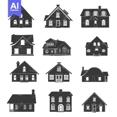 Aset premium populer: A Collection of Simple Black and White House Silhouettes