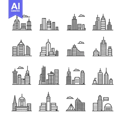 Aset premium populer: A Collection of Simple City Skyline Illustrations
