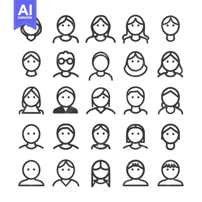 Premium design asset: A Collection of Simple Line Art Icons Depicting Different Hairstyles a