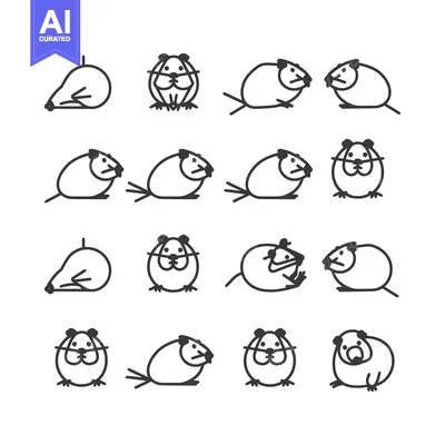 Premium design asset: A Collection of Simple Line Drawings Depicting a Guinea Pig in Various