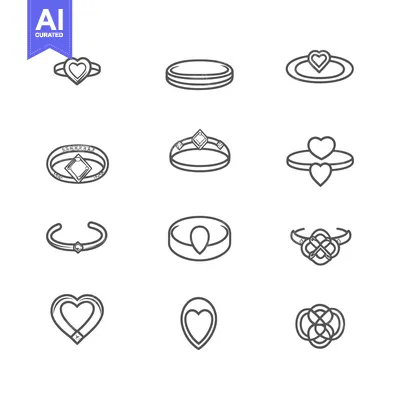 Aset desain premium: A Collection of Simple Line Drawings Depicting Rings and Jewelry