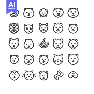 Aset desain premium: A Collection of Simple Line Drawings of Animal Faces