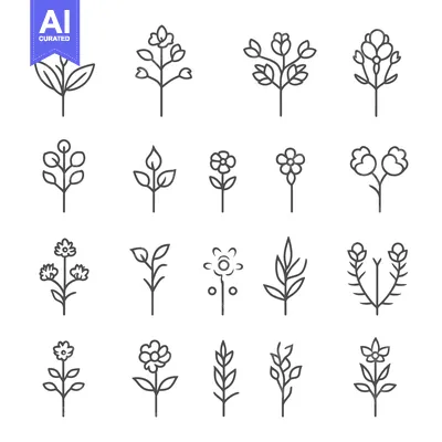 Premium design asset: A Collection of Simple Line Drawings of Flowers and Plants