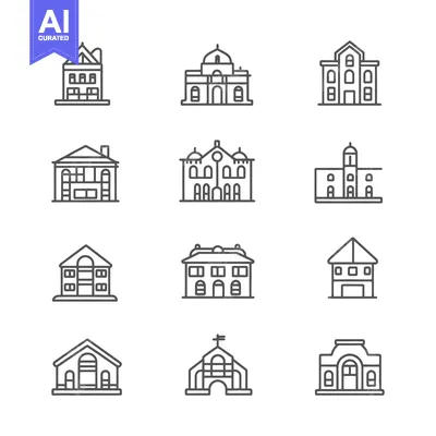 A Collection of Simple Line Drawings of Various Buildings
