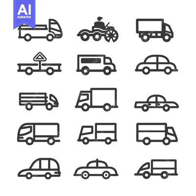 Aset premium populer: A Collection of Simple Vehicle Icons, Including Trucks, Cars, and a Mo