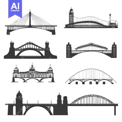 A Collection of Six Hand-Drawn Silhouettes of Various Bridges