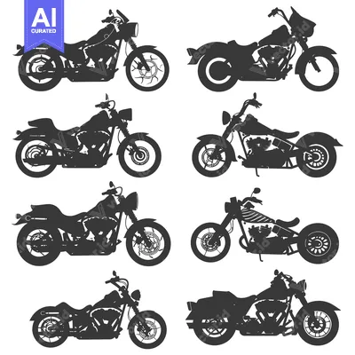 Premium design asset: A collection of six silhouette illustrations of classic motorcycles