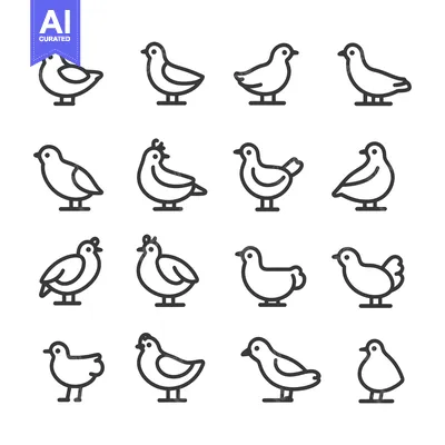 Aset premium populer: A Collection of Sixteen Bird Icons in Line Art Style