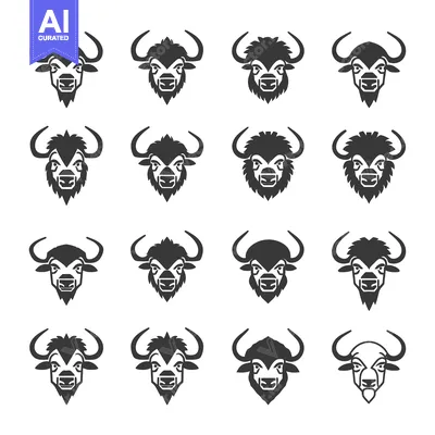 Premium design asset: A Collection of Sixteen Black and White Bull Head Illustrations