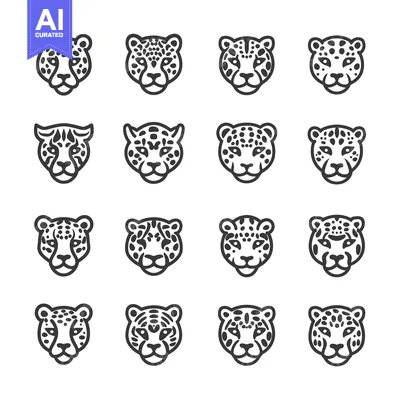 Popular premium asset: A Collection of Sixteen Black and White Leopard Head Illustrations