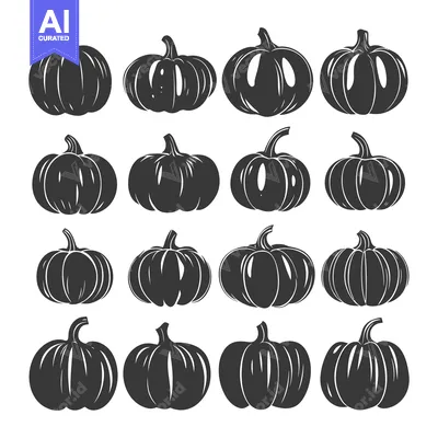 A Collection of Sixteen Black and White Pumpkin Silhouettes