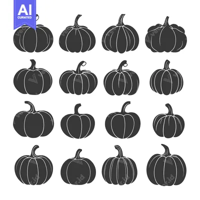 Aset premium populer: A Collection of Sixteen Black and White Pumpkin Silhouettes