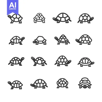 Aset premium populer: A Collection of Sixteen Black and White Turtle Illustrations