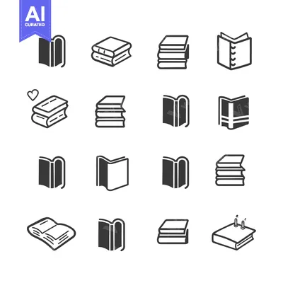 Aset premium populer: A Collection of Sixteen Book Icons in Various Positions and Styles