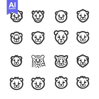 Aset premium populer: A Collection of Sixteen Cheetah Head Icons in Various Styles
