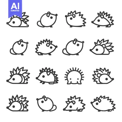 Aset desain premium: A Collection of Sixteen Different Hedgehog Line Art Illustrations