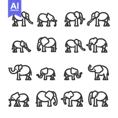 Aset premium populer: A Collection of Sixteen Elephant Outline Icons