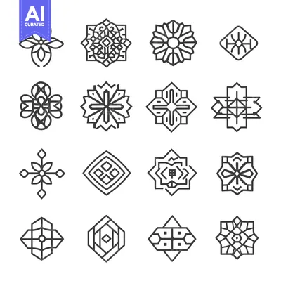 A Collection of Sixteen Geometric Line Art Mandalas with Central Circl