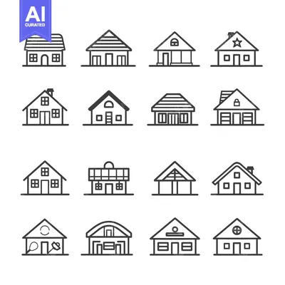 Premium design asset: A Collection of Sixteen House Line Drawings